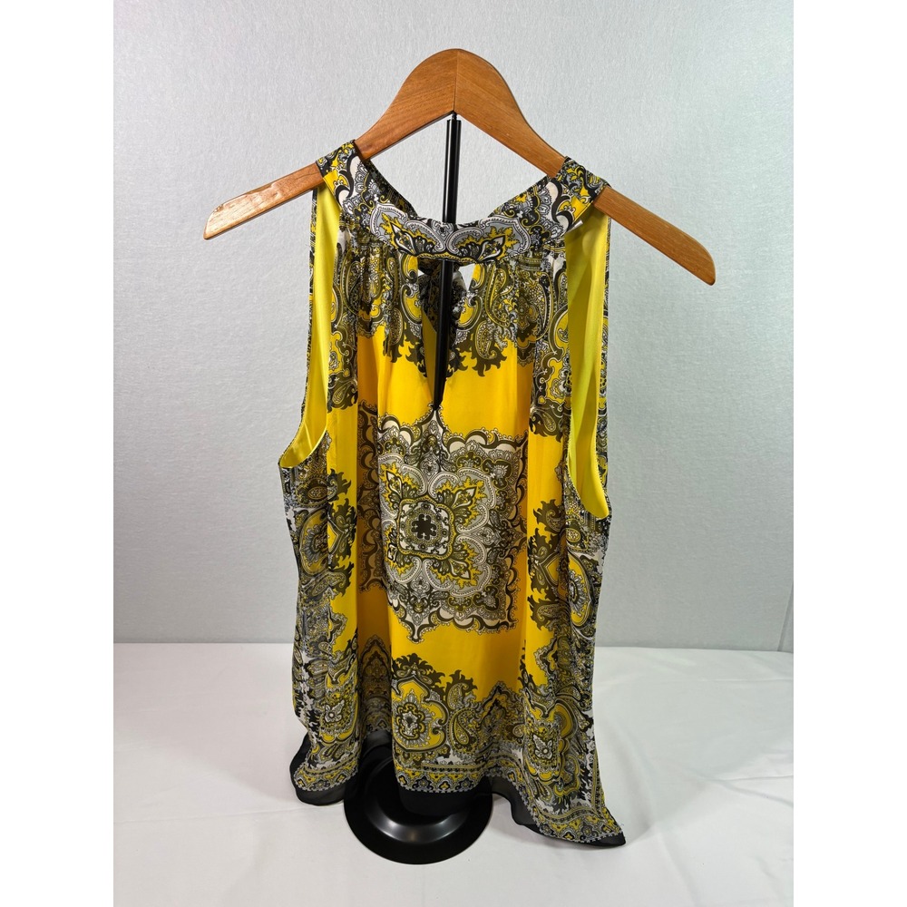 Cache Womens Yellow Paisley Medallion Halter Tie Back Sleeveless Blouse Large